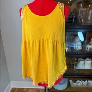 Faveur Eclectic Boutique M Mustard Boho Sleeveless Tank Top Paisley Patchwork